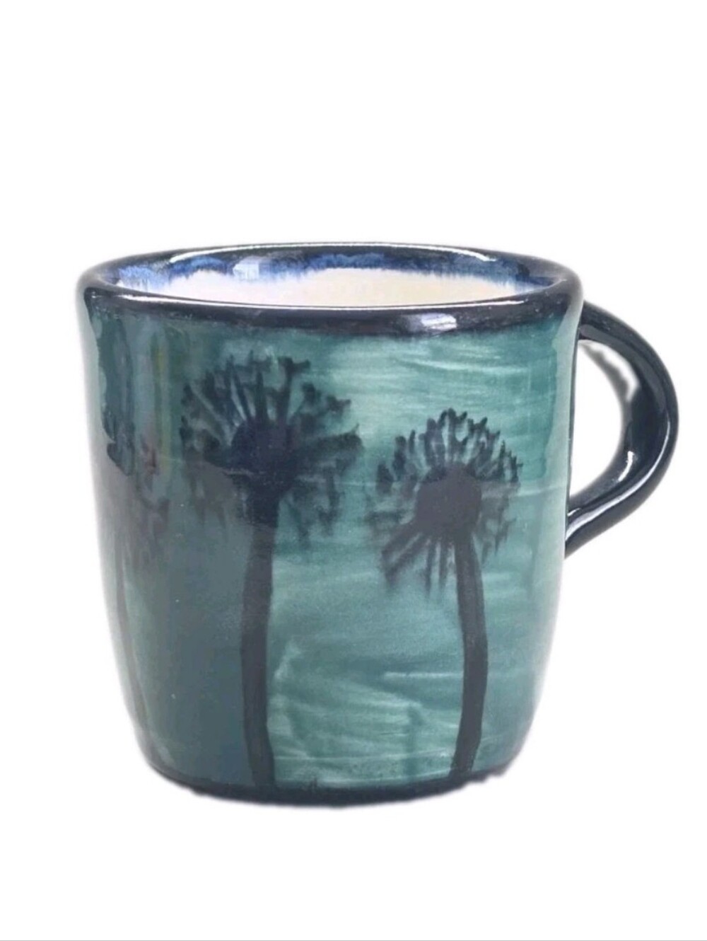 Vintage Handmade Polish Pottery Blue And Green Mug Hippie Boho Woodsy Artistic